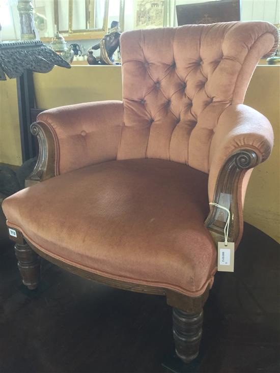 Victorian walnut buttoned armchair